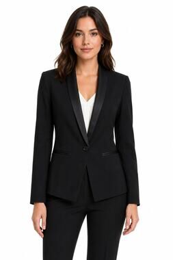 LOFT Black Tuxedo Blazer Jacket Petite 2P Satin Trim Career Formal